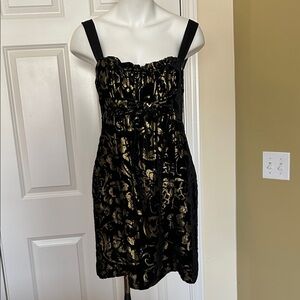 Black & Gold Velvet Mini Dress with Floral Burnout